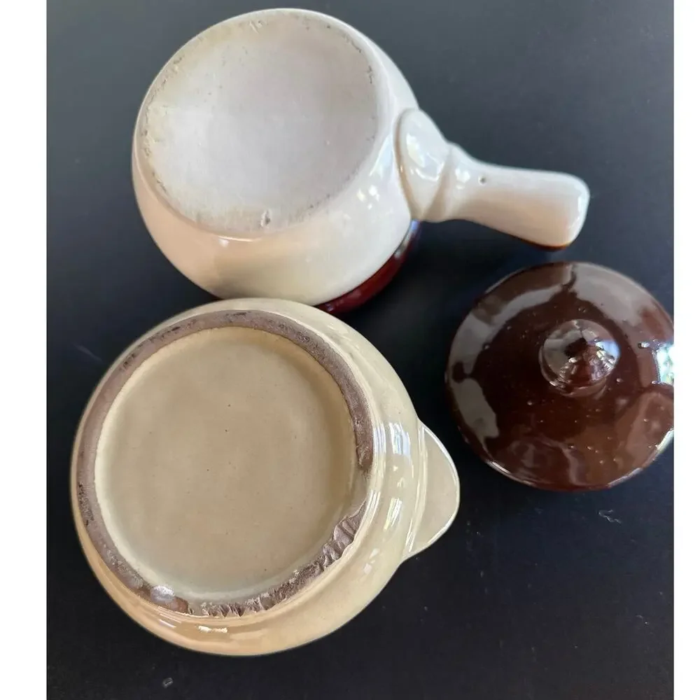 (2) Vintage Pottery Soup/Chili Bowls French Onion Soup Oven Baked Beans